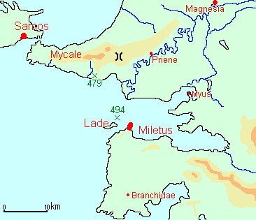 Detail map of Mycale, Miletus, and Lade